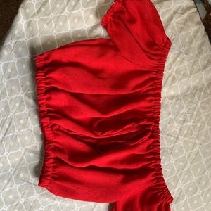 Red off the shoulder crop top